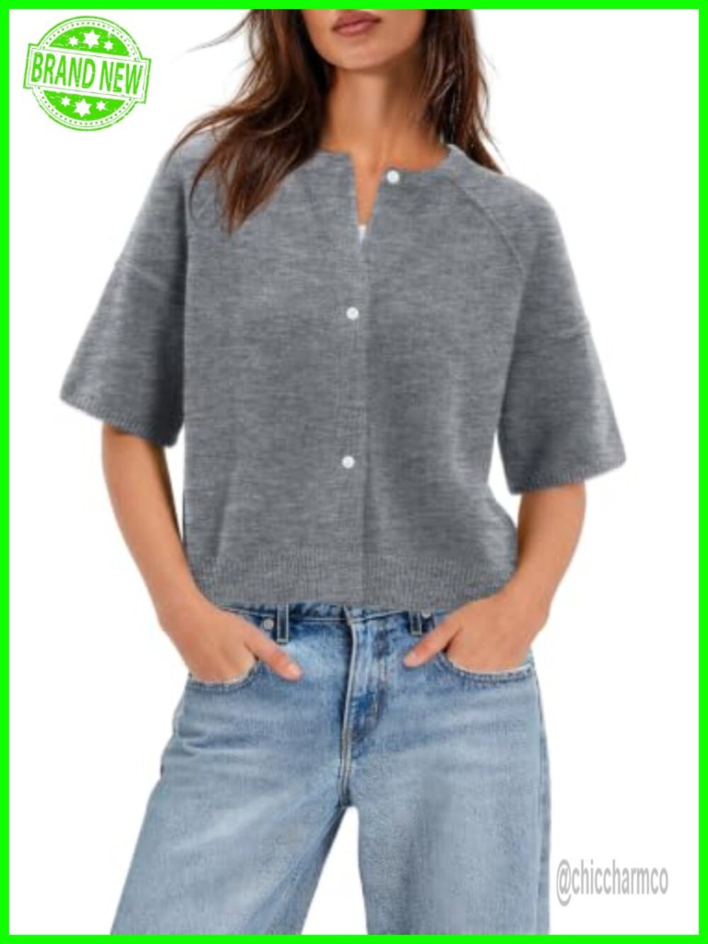 Womens Short Sleeve Cardigan Lightweight Cropped Knit Sweater